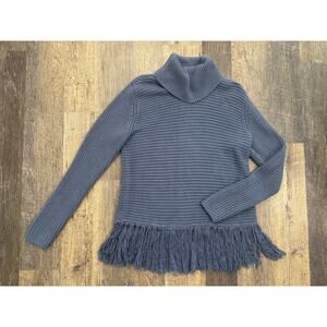 Michael Michael Kors Blue Fringe Hem Ribbed Turtleneck Sweater Womens Large L‎